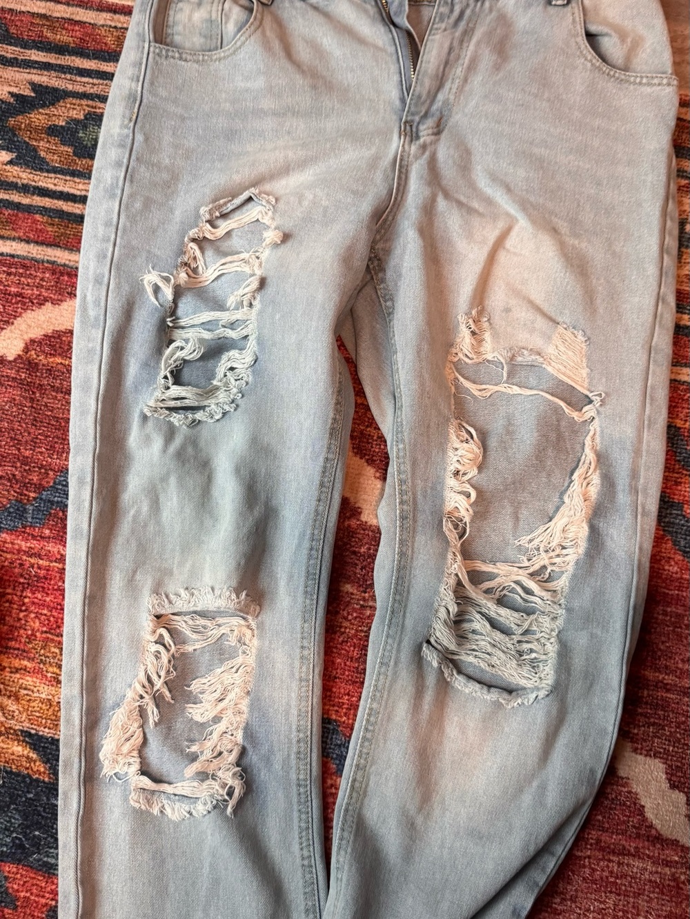 Light Wash Distressed Ripped Jeans - Picture 1 of 2